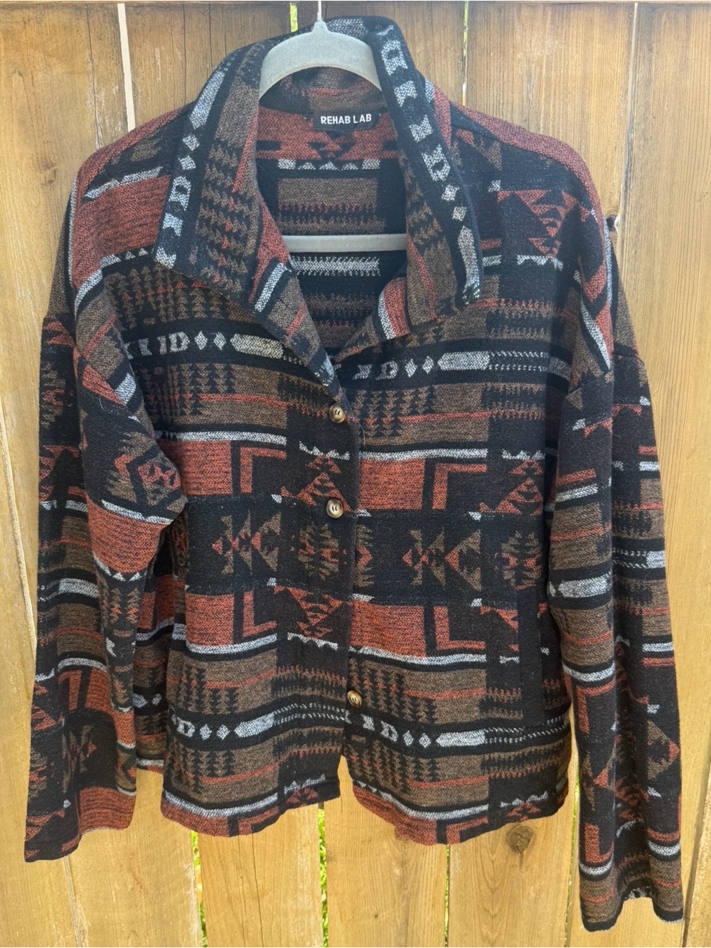 Rehab Lab Rust and Black Aztec women’s  Button Jacket L